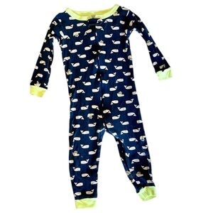 Carter's Navy and Lime Whale Print Long Sleeve One Piece - Size: 24M